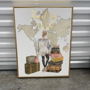 Travel the World Canvas Wall Art in Gold and Neutral Tones